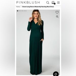 Green Long Sleeve Maternity Nursing Maxi Dress